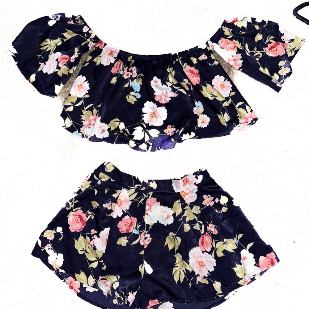 Blue Blush Floral Strapless Dress
